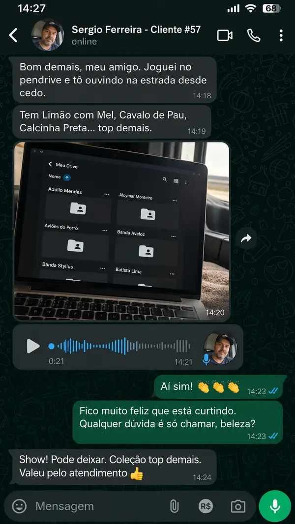 Depoimento de cliente no WhatsApp